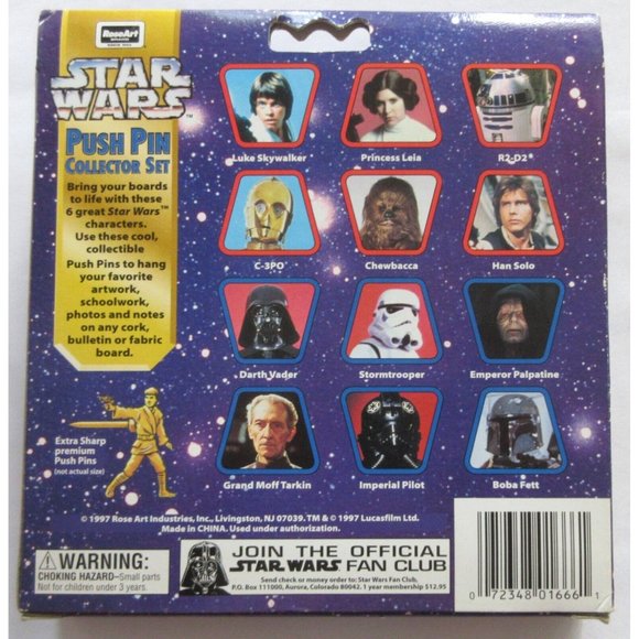 Vintage Rose Art Star Wars Push Pins Collector Set 12 Pieces 1997 Brand New - Picture 5 of 6